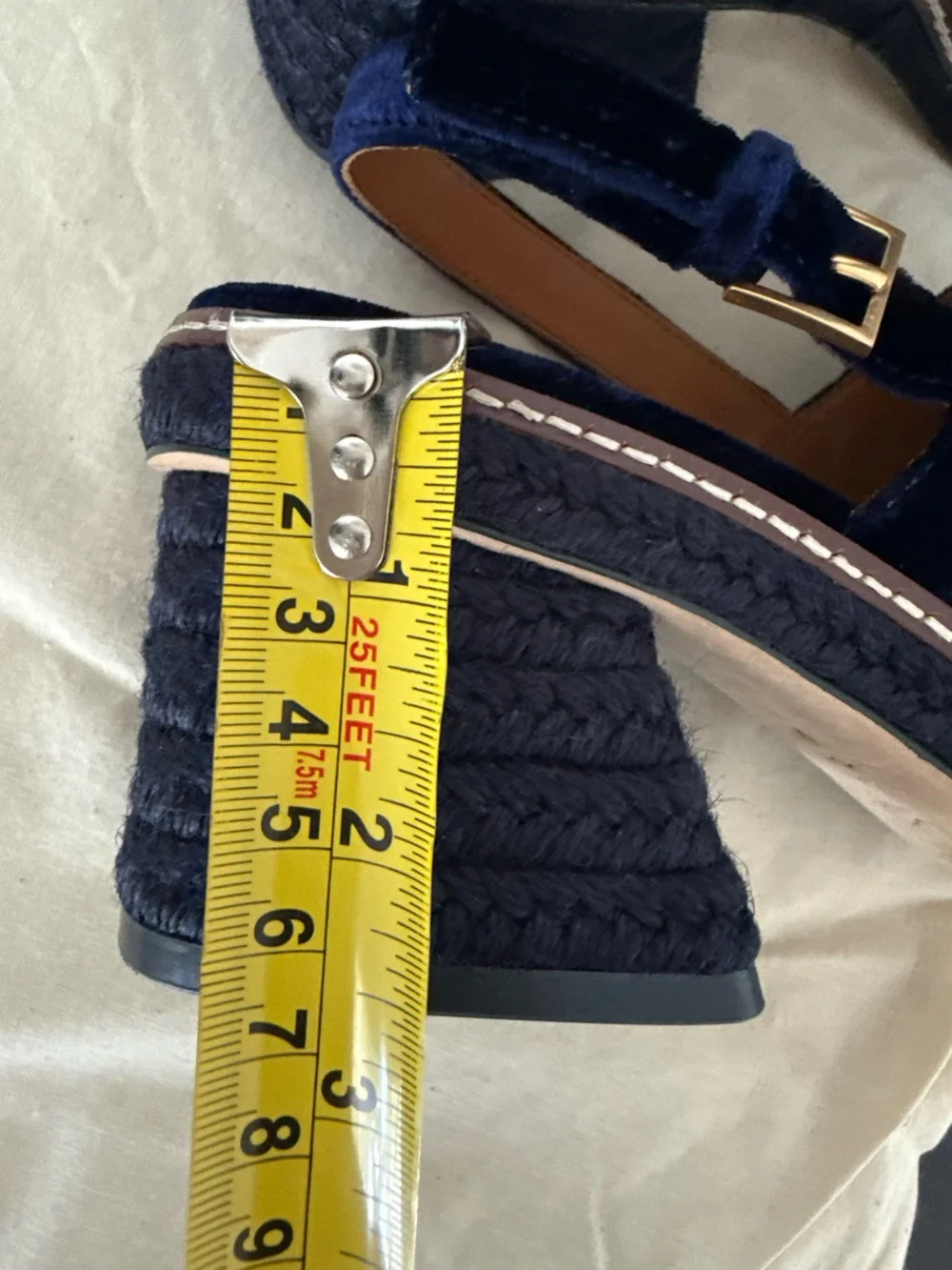 EUC Tory Burch Navy Royal Blue Velvet Slingback Block Heel Espadrille Sandals
